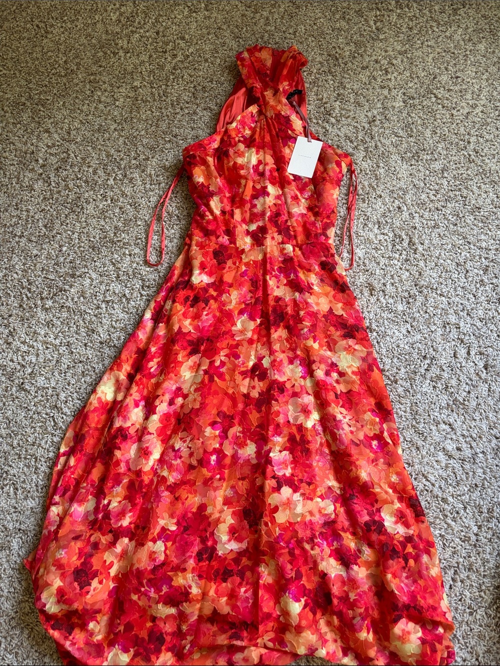 Alex Marie Floral Halter Maxi Dress in Red and Orange
